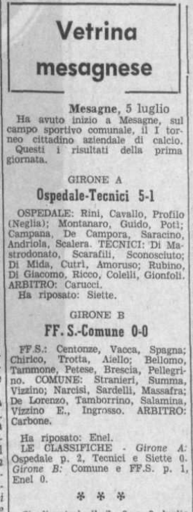 torneo aziendale 6 luglio 1976